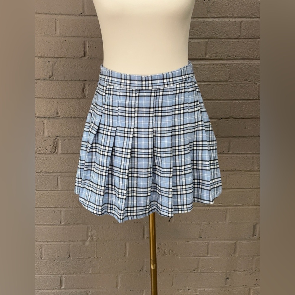 Hollister blue plaid pleated flannel mini skirt S - Picture 2 of 11